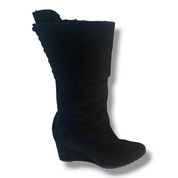 Size 8 vintage Suede Colin Stuart Wedge Leather Boots Lace Up Detail Winter Fall - Picture 1 of 16